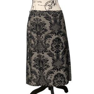 Anne Taylor Vintage Chic Baroque Pencil Skirt Silky Silver Grey Black Lining 8